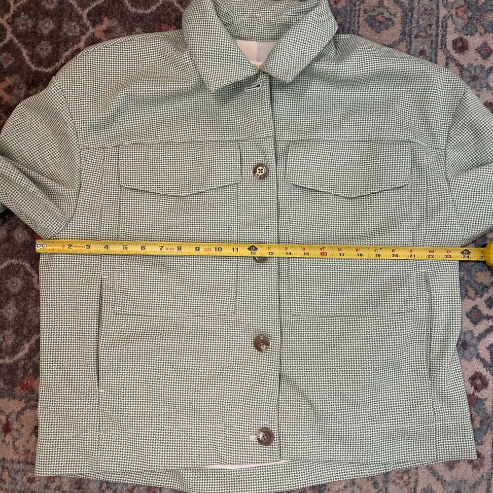 Anthropologie Maeve Houndstooth Green Knit Oversized Trucker Jacket - Picture 7 of 8
